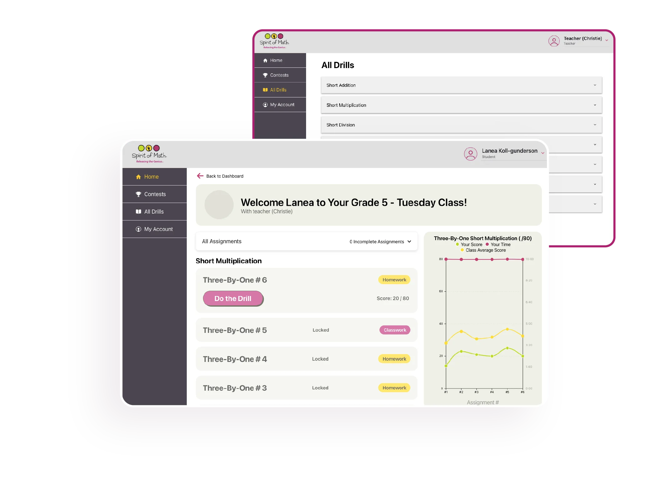 Genius Drills student dashboard